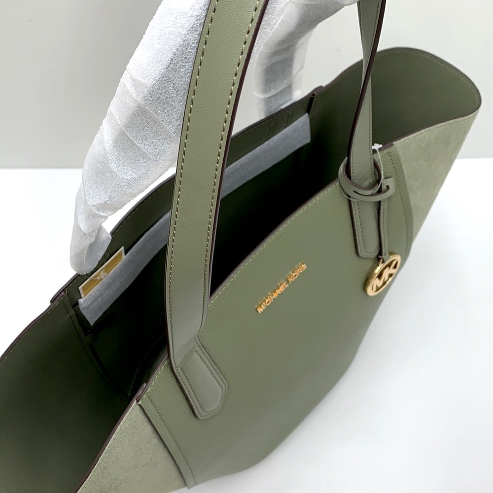 MICHAEL KORS PORTIA LARGE TOTE ARMY GREEN COLOR PEBBLED LEATHER/SUEDE - Picture 10 of 16